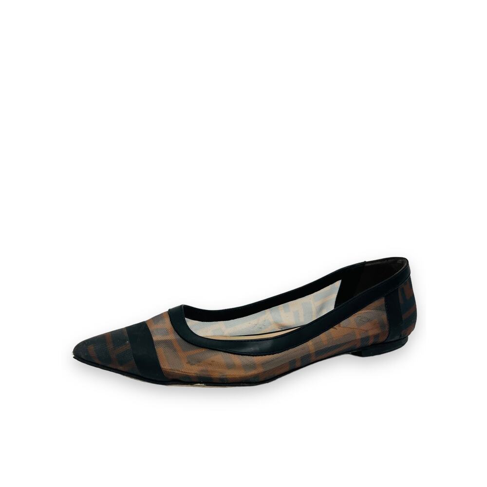 FENDI Brown/Black FF Colibri Leather Zucca Mesh Ballerina Flats Size 37 US 7 - Picture 3 of 8